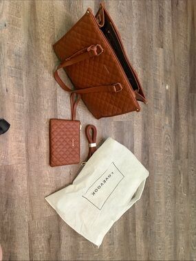 Quilted Laptop Tote in Cognac with Matching Wristlet